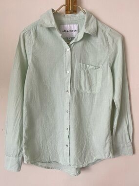Lola River Women's cotton pastel minimalist  Mint Green Button-Up Shirt XS